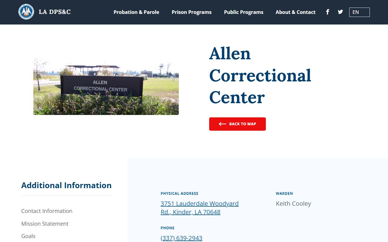 Allen Correctional Center inmate search DOC facility page in Allen Parish County