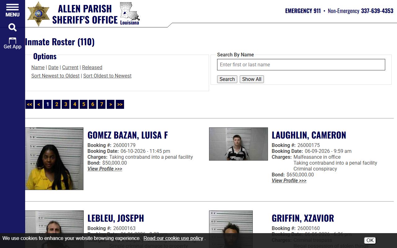 Allen Parish County inmate roster search with current jail population entries