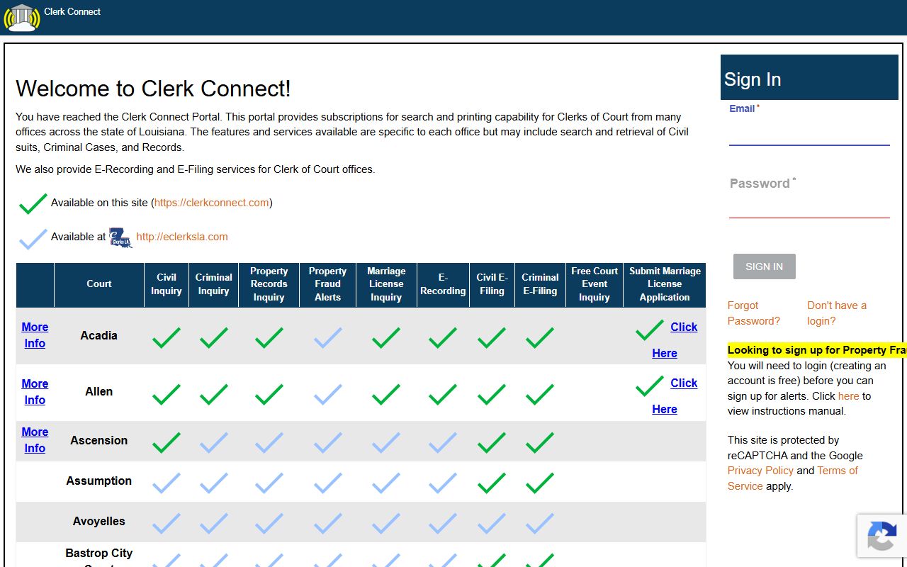 Allen Parish County court records Clerk Connect inquiry portal